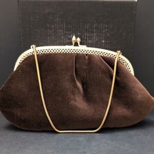VGT,Brown Velvet Clutch/Purse Made In Hong Kong.
